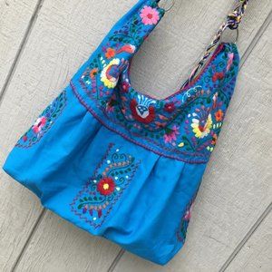 Handmade Floral Embroidered Mexican Satchel Morral Bag - Bolsa Bordada Mexicana